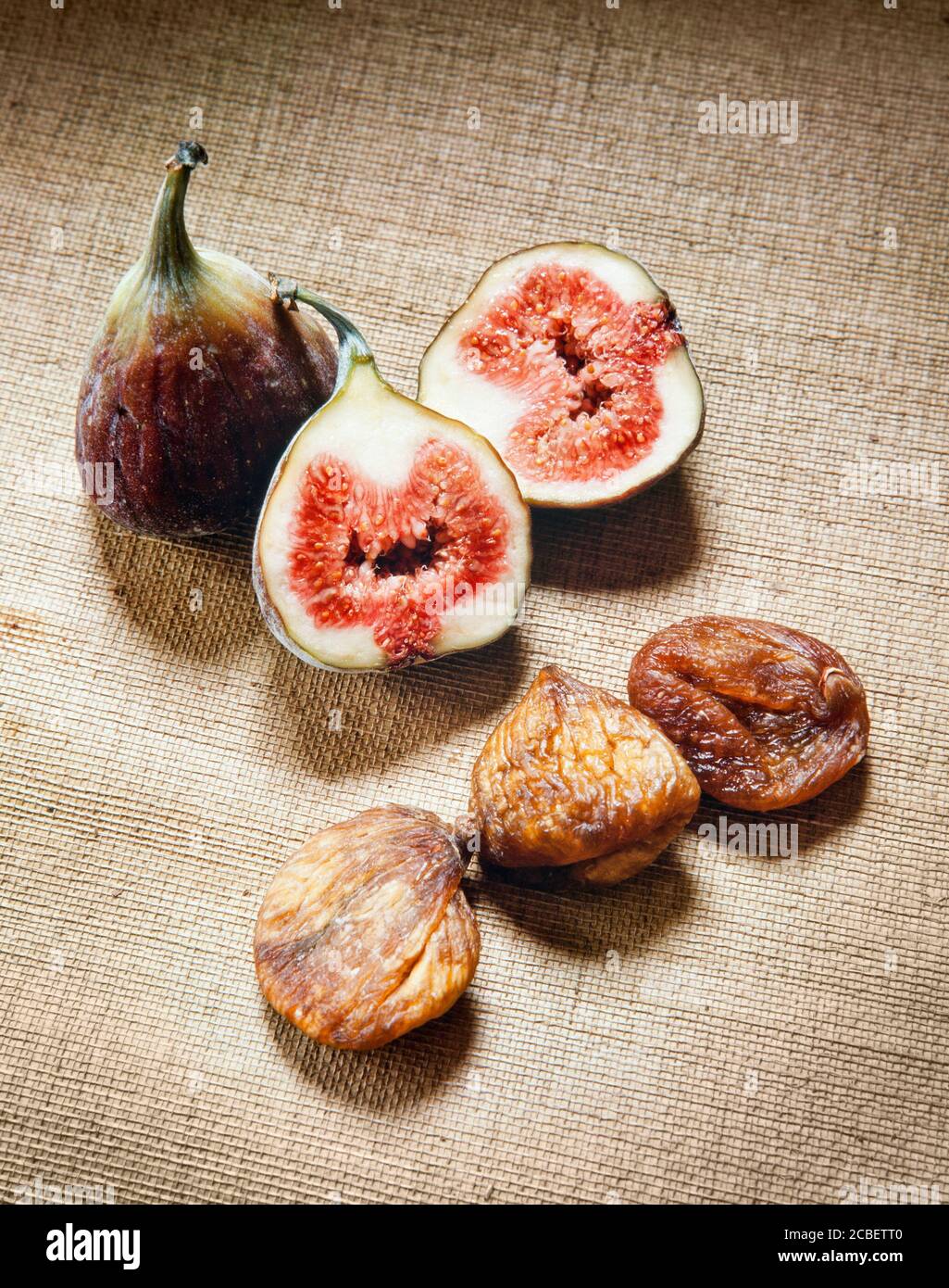 Fresh & dried fig fruits, Ficus carica Stock Photo