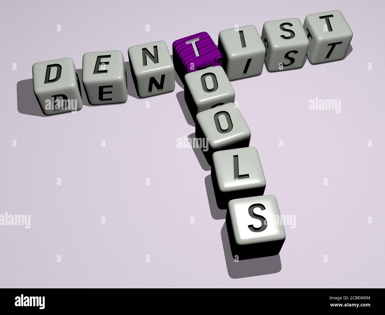 dentist tools crossword by cubic dice letters 3D illustration for