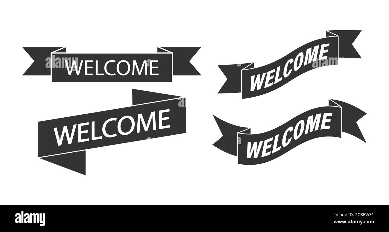 Set ribbon with the words Welcome for a banner, stickers and Within Welcome Banner Template