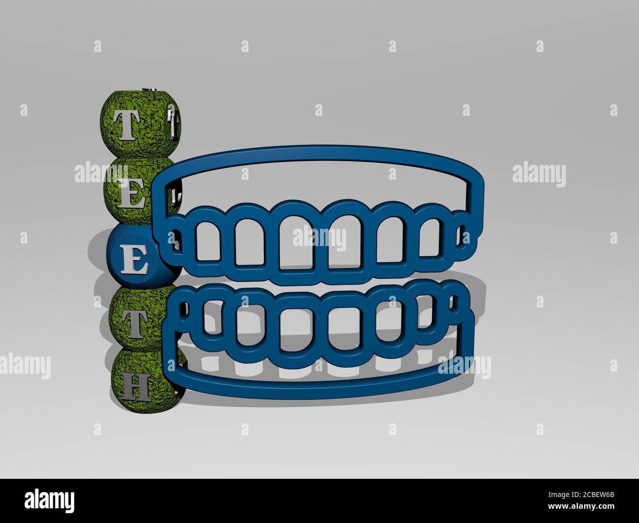 teeth 3D icon and dice letter text 3D illustration for dental and