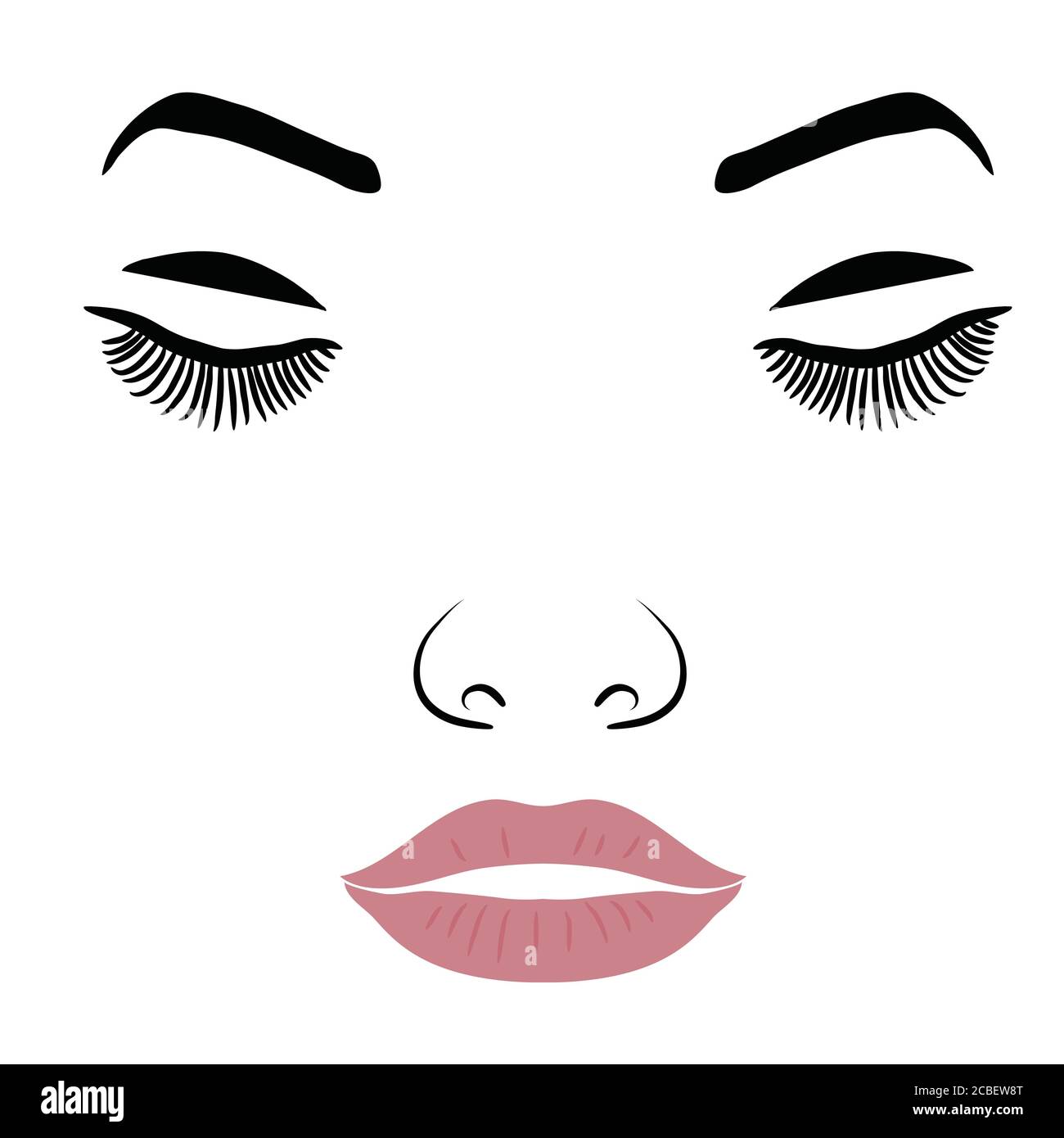 Female Face With Make-up Eyelashes, Eyes And Lips On A White Background Stock Vector