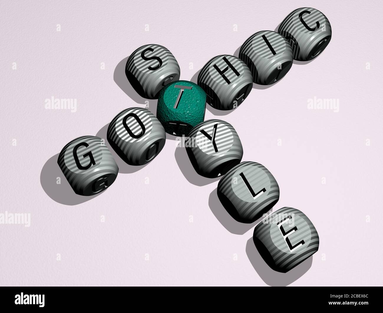 GOTHIC STYLE crossword of dice letters in color 3D illustration for