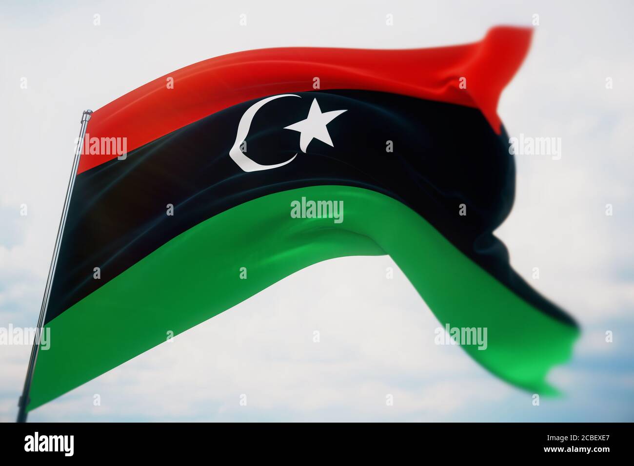 Waving flags of the world - flag of Libya. Shot with a shallow depth of ...