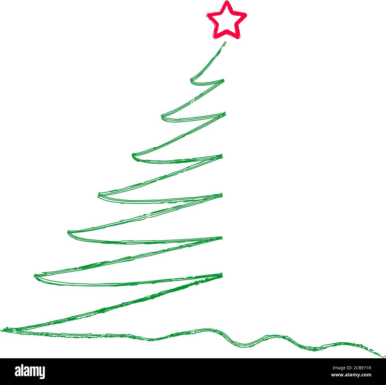 abstract christmas tree, xmas decoration, isolated on white, line art