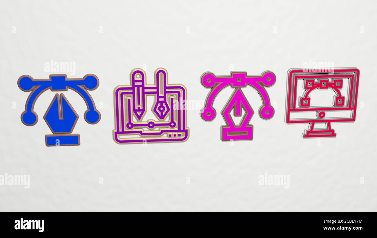 VECTOR DESIGN 4 icons set - 3D illustration Stock Photo - Alamy