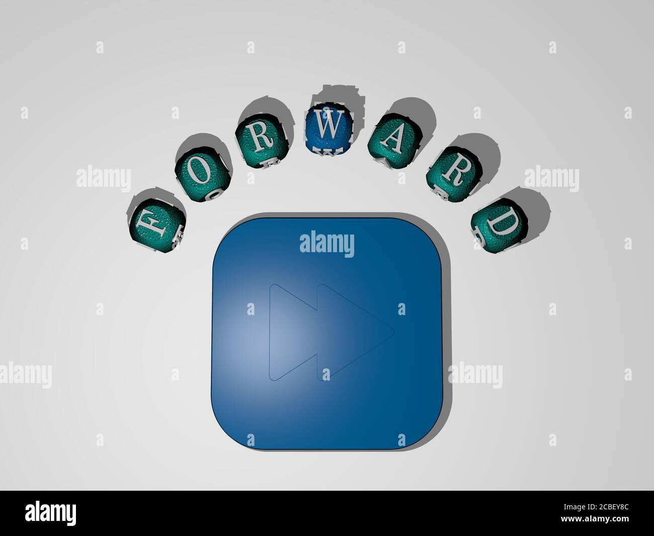 forward icon surrounded by the text of individual letters - 3D illustration for background and concept Stock Photo