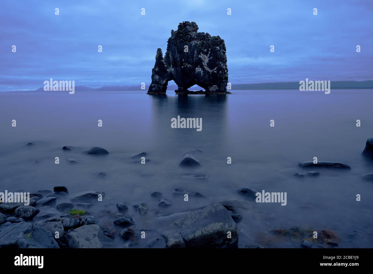 Gorgeous view of the Hvitserkur basalt stack located in Iceland in a ...