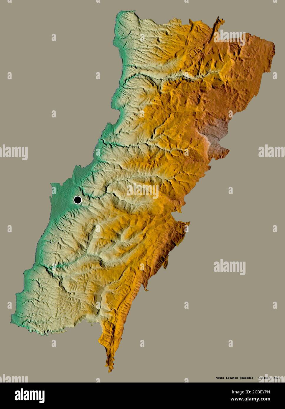 Shape of Mount Lebanon, governorate of Lebanon, with its capital isolated on a solid color