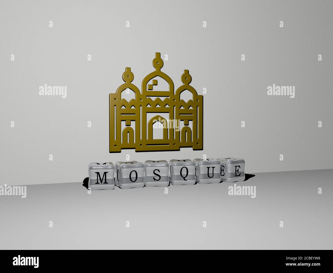 mosque 3D icon on the wall and cubic letters on the floor - 3D ...