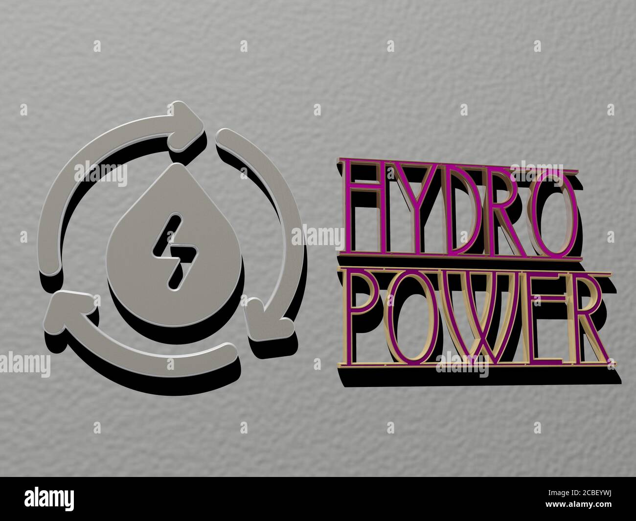 hydro power icon and text on the wall - 3D illustration for dam and ...