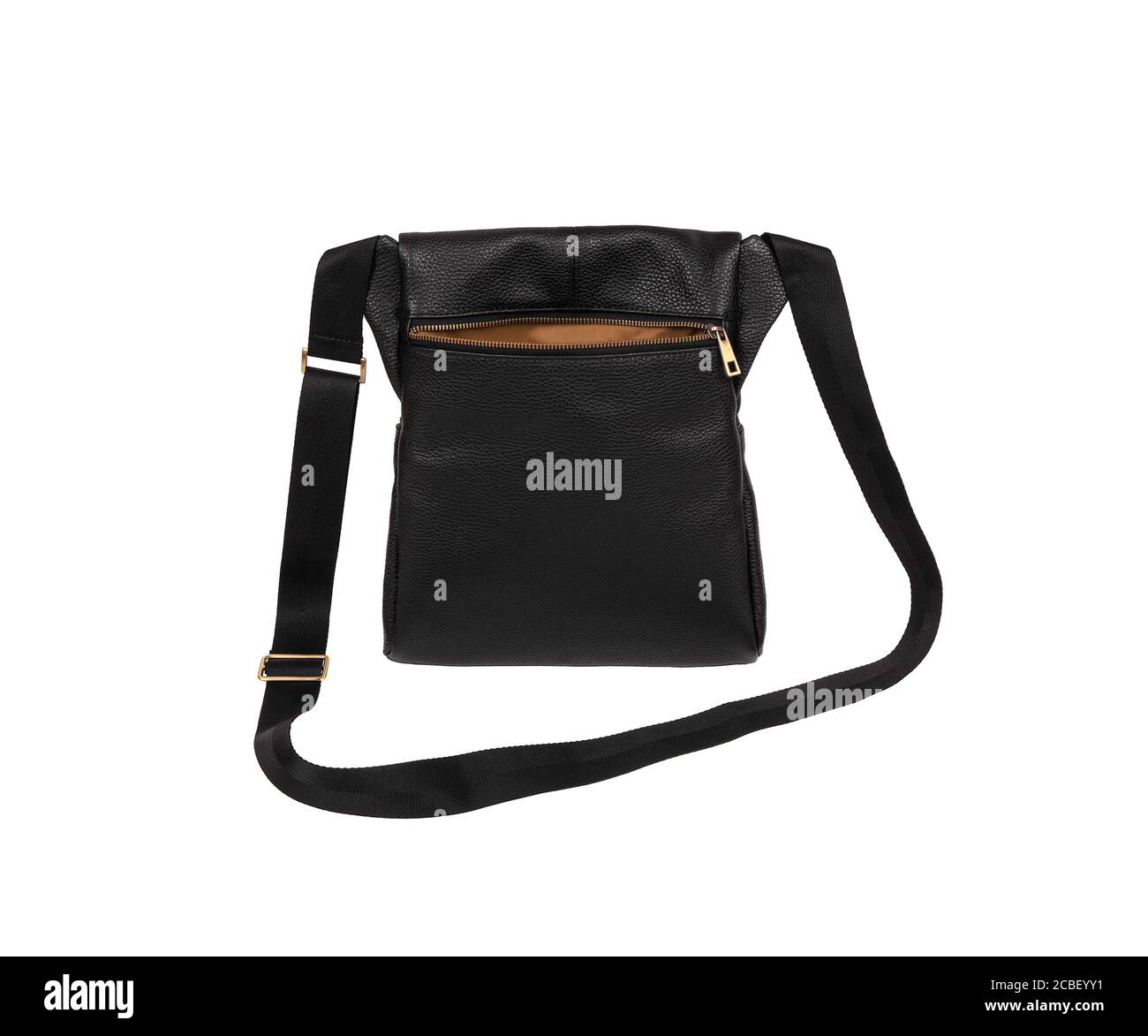 Small leather mens shoulder bag isolate on a white background. Bag with