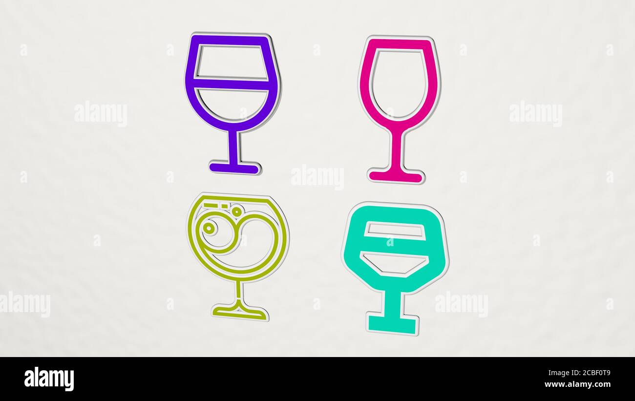 wine glass colorful set of icons - 3D illustration Stock Photo - Alamy