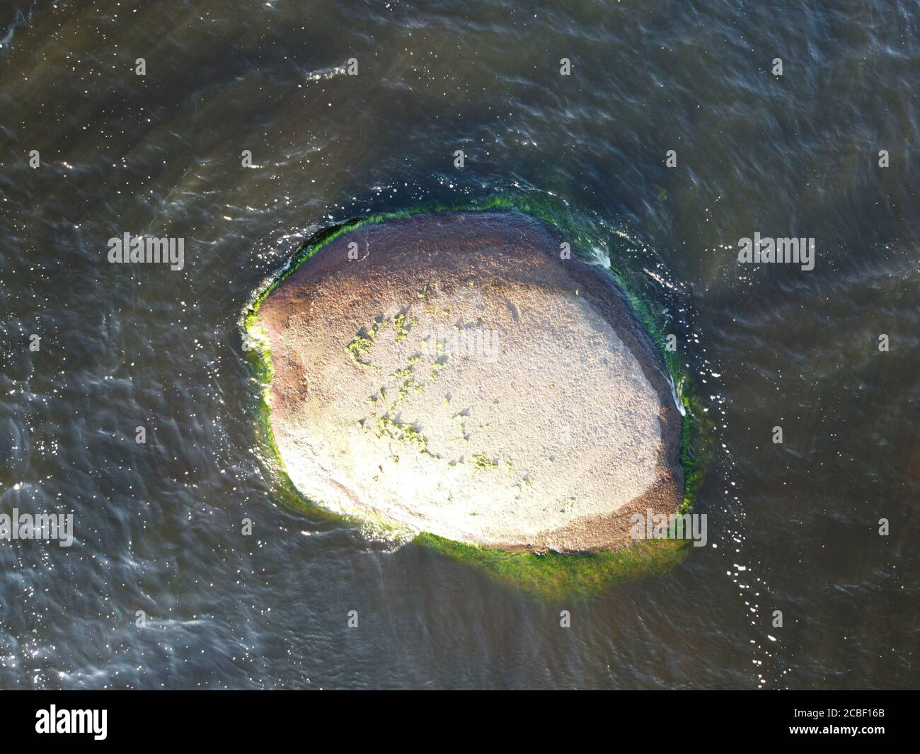 big stone in the gulf of finland top view aerial photo Stock Photo