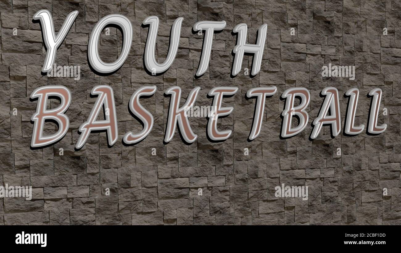 YOUTH BASKETBALL text on textured wall - 3D illustration for young and girl Stock Photo