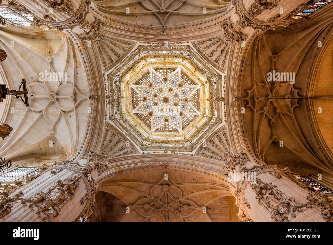 Ceiling and main dome, Cathedral of Saint Mary of Burgos, Burgos, Castile and Leon, Spain Stock Photo