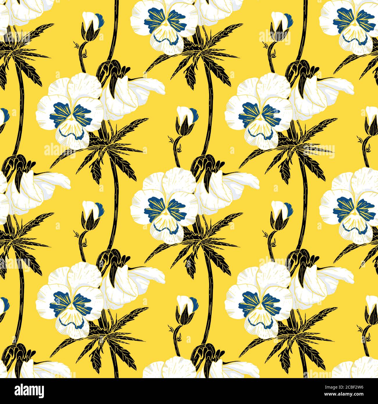 Colorful floral seamless pattern with hand drawn pansy flowers on ...
