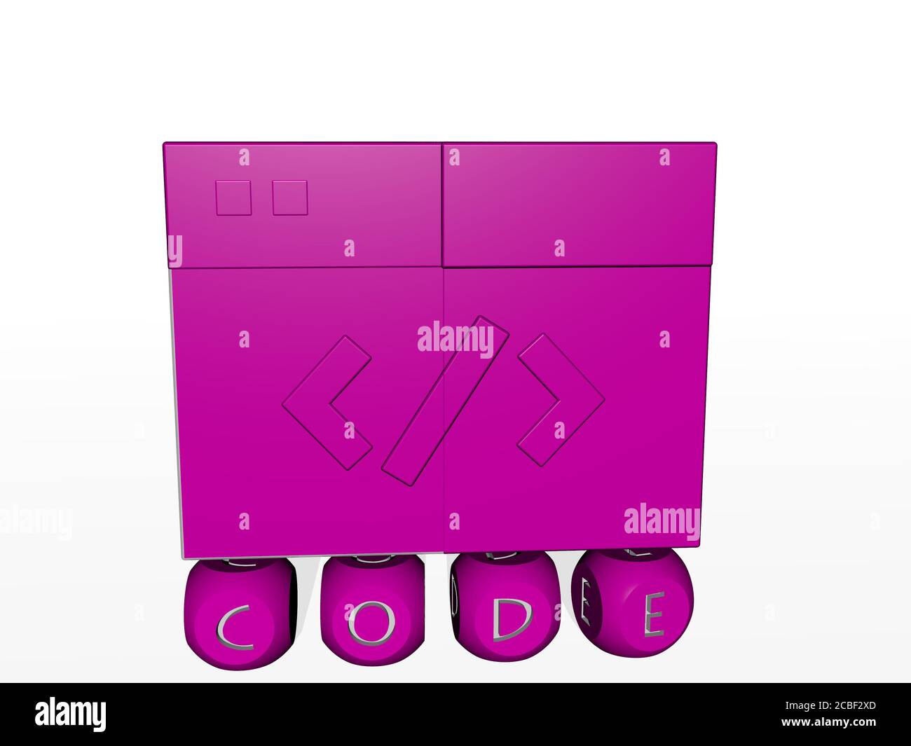 code cubic letters with 3D icon on the top - 3D illustration for background and concept Stock Photo