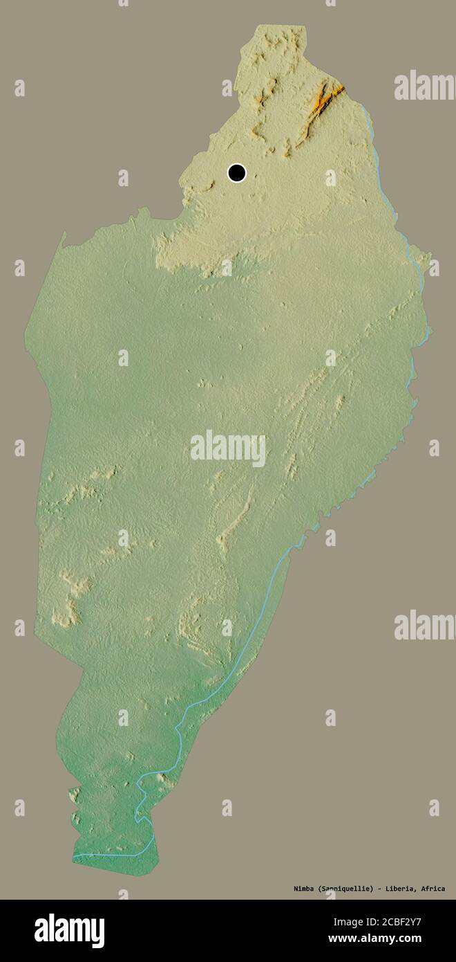 Map Of Nimba County Liberia Shape Of Nimba, County Of Liberia, With Its Capital Isolated On A Solid  Color Background. Topographic Relief Map. 3D Rendering Stock Photo - Alamy
