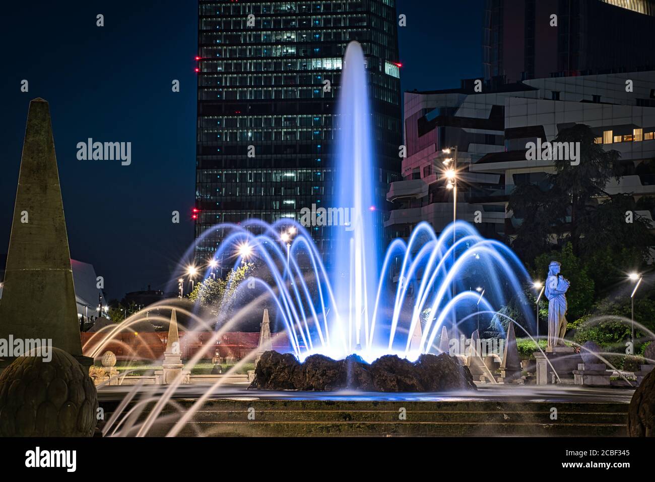 Milano, Italy, 12.08.2020 Colorful, stunning Fountain of The Four