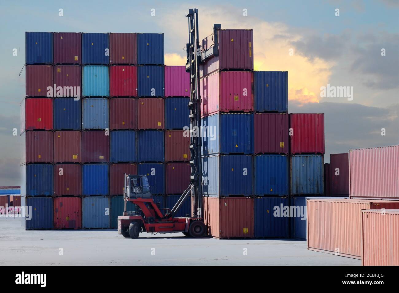 A car for storing containers on stacks Stock Photo Alamy