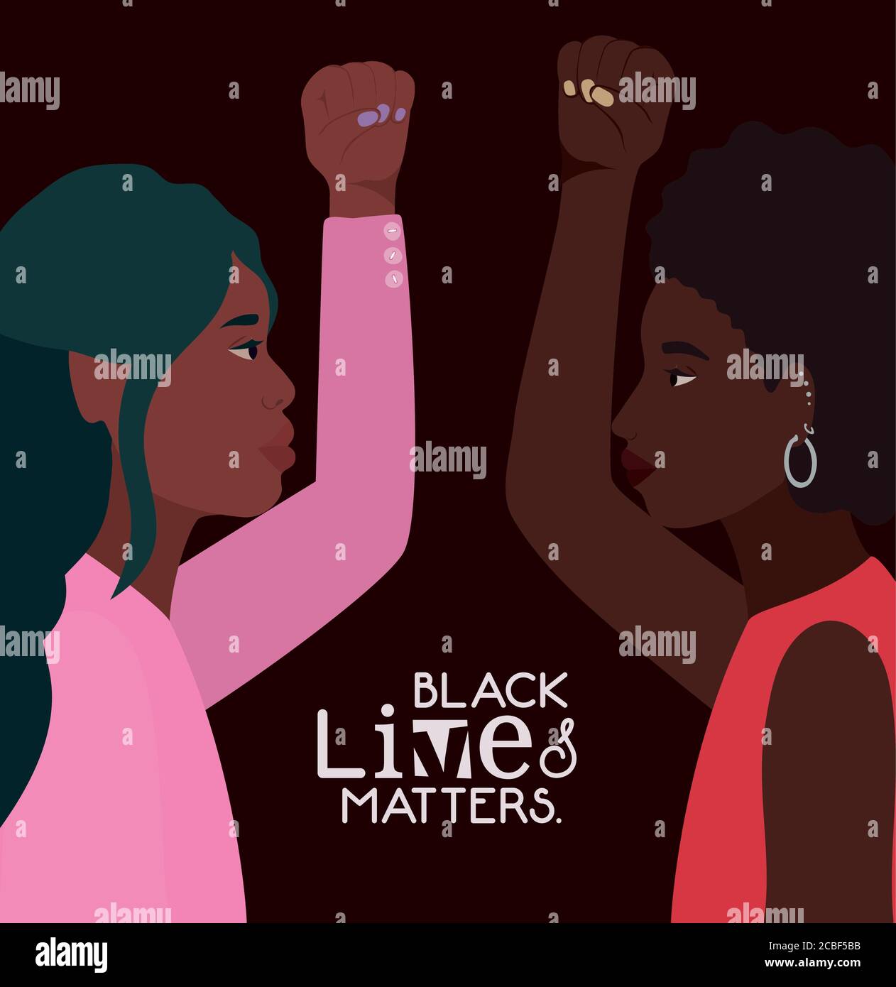 Black women cartoons with fists up in side view with black lives ...