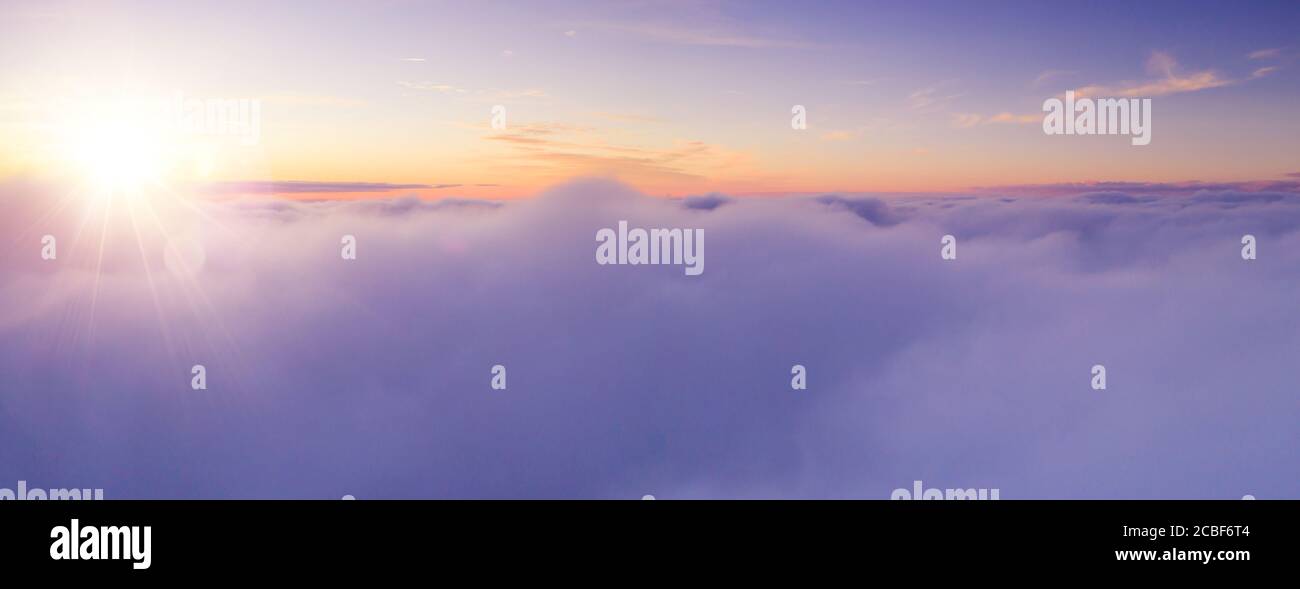 Beautiful sunset cloudy sky from aerial view. Airplane view above ...