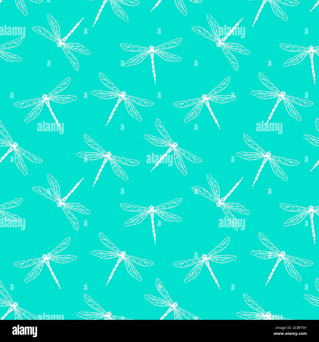 Dragonfly summer seamless pattern. Decorative insects on green background. Vector illustration. Stock Vector