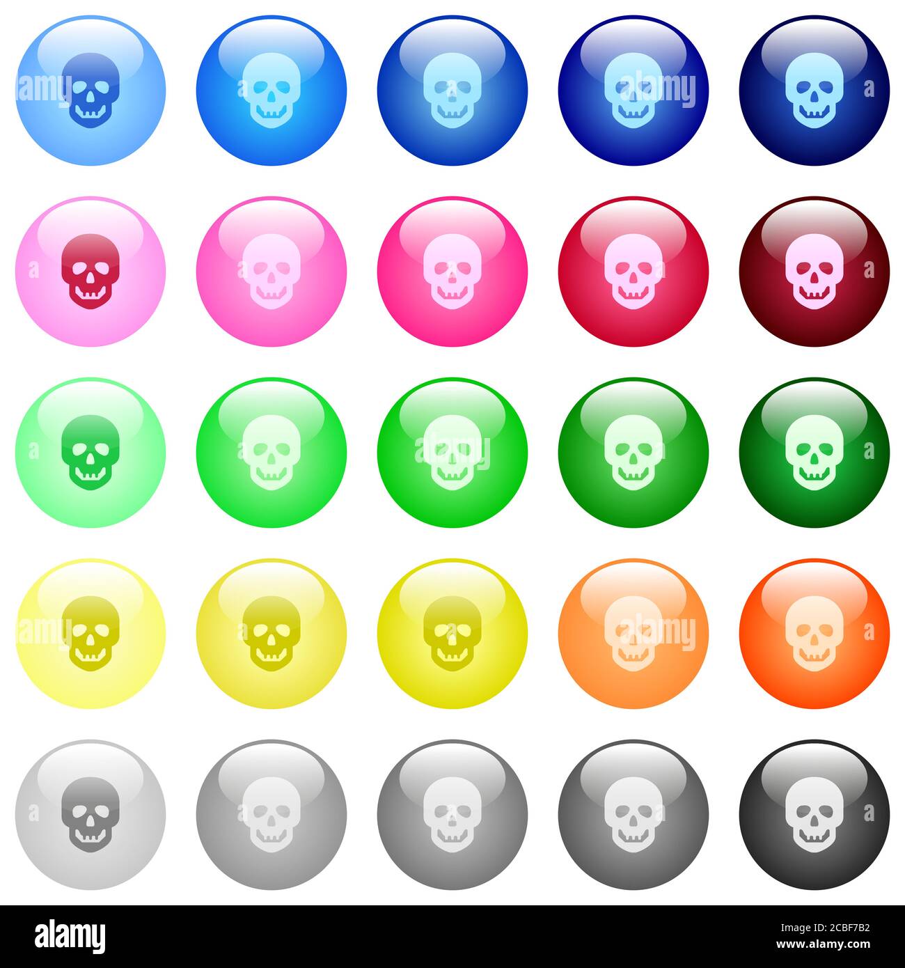 Human skull icons in set of 25 color glossy spherical buttons Stock ...