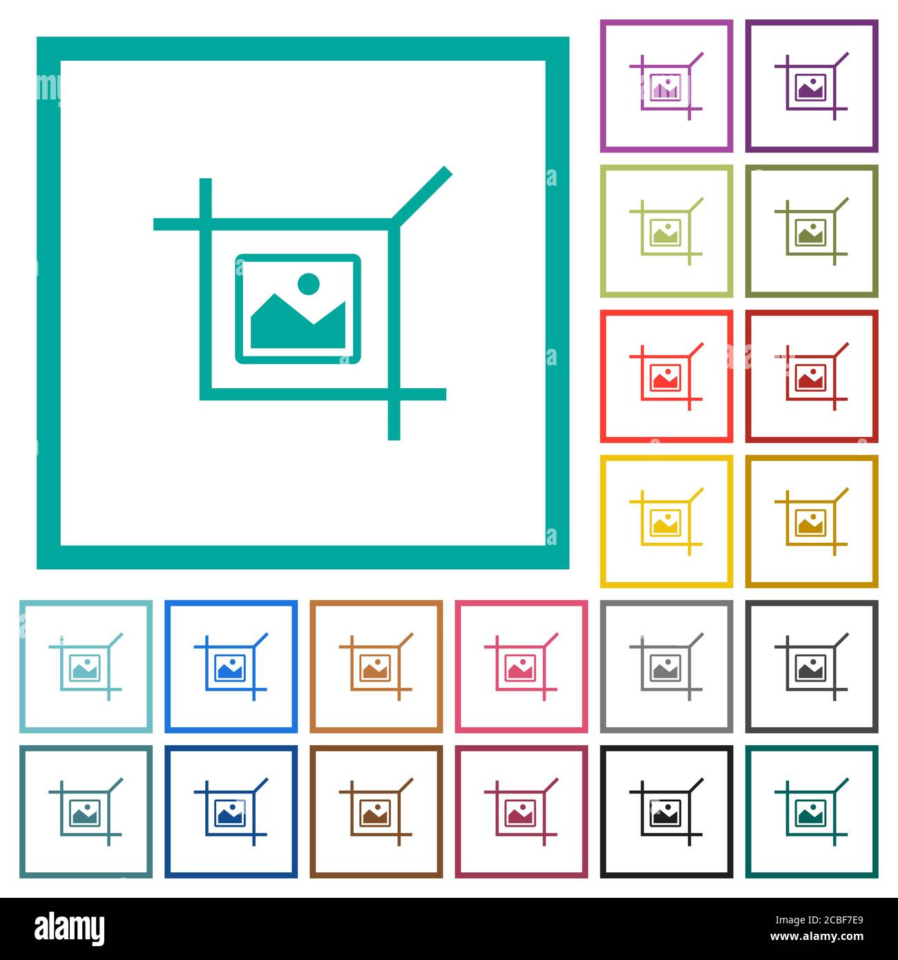 Crop picture flat color icons with quadrant frames on white background ...