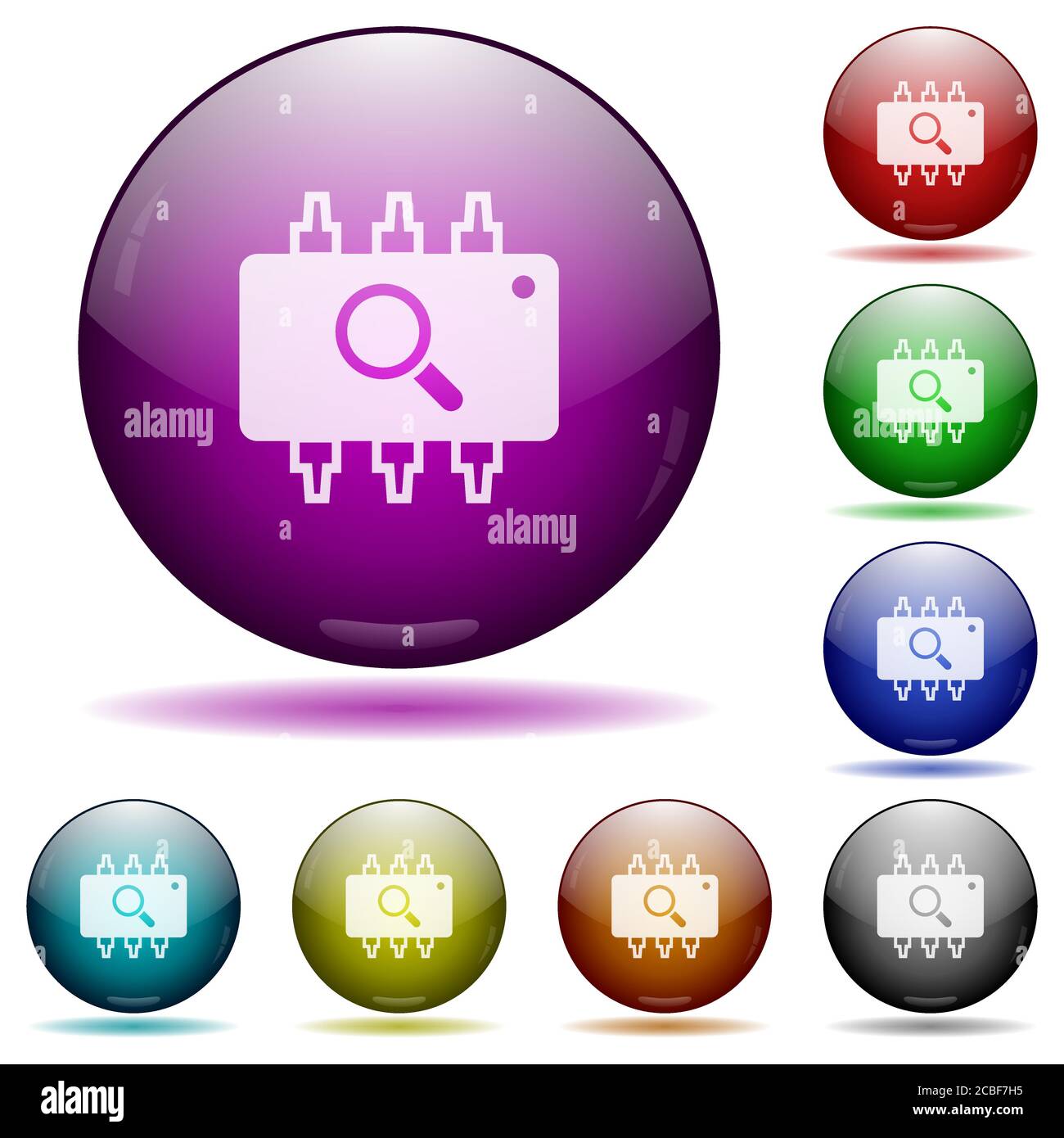 Hardware test icons in color glass sphere buttons with shadows Stock ...