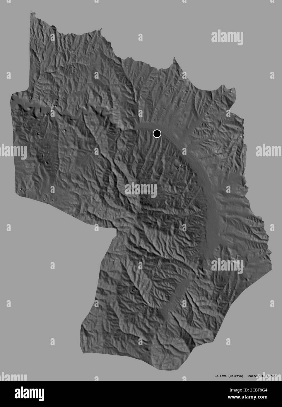 Shape of Delčevo, municipality of Macedonia, with its capital isolated