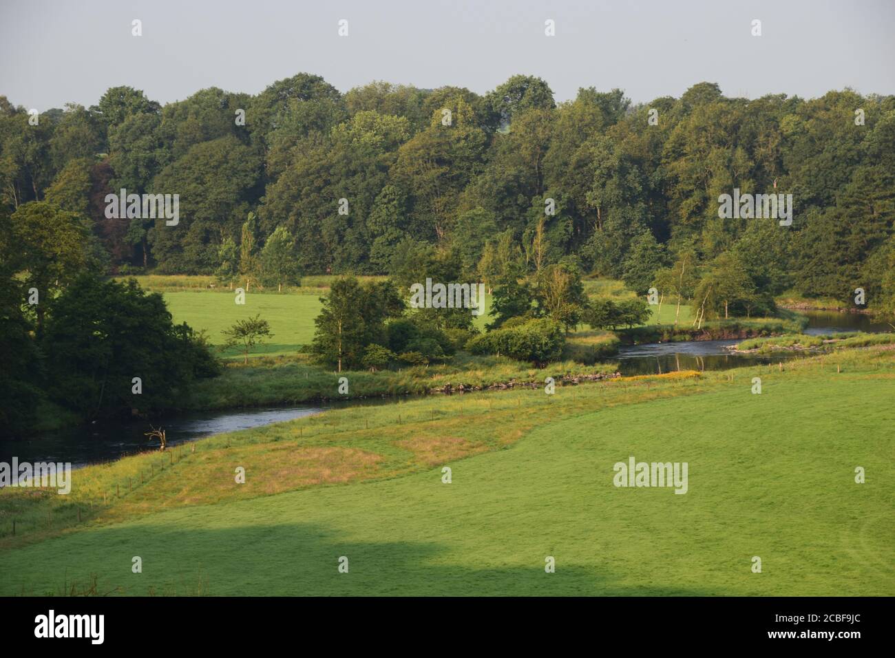 The river Ribble valley upstream of Gisburn Lancashire set in beautiful rolling countryside Stock Photo