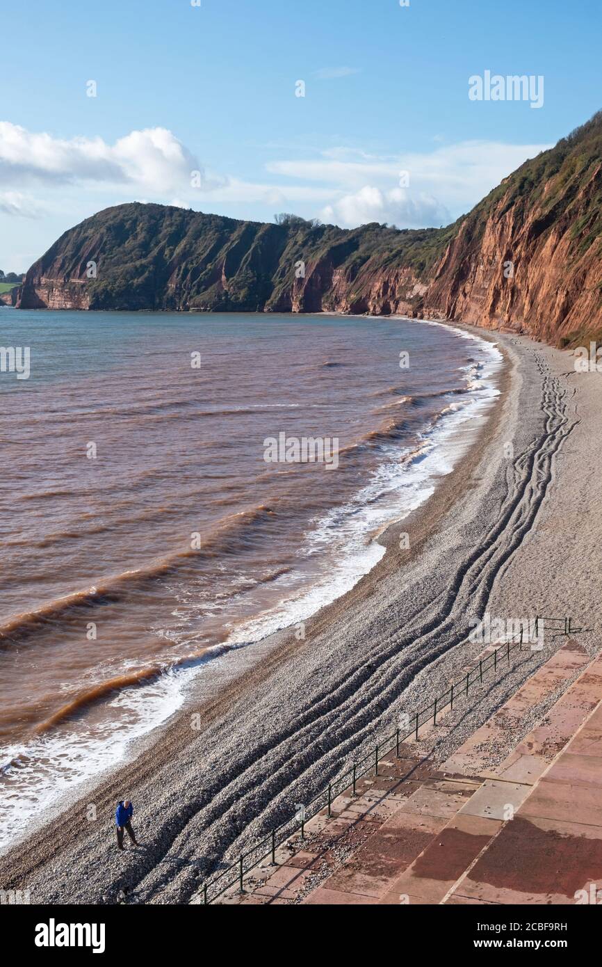 Pebble beach on the west side of Sidmouth , a popular retirement town in south east Devon Stock Photo