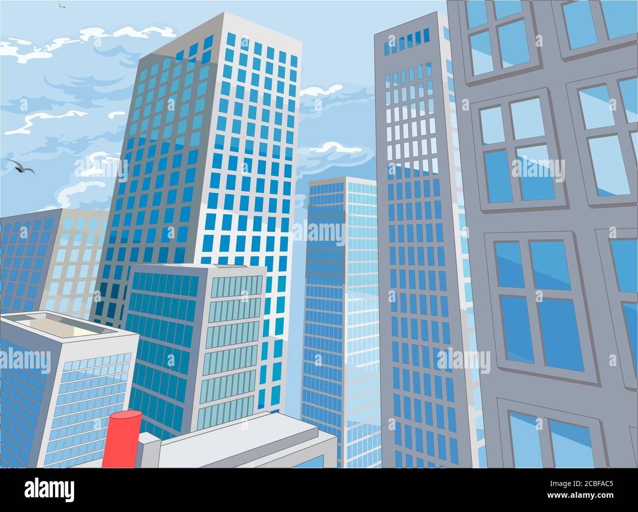 City Buildings Cartoon Comic Book Style Background Stock Vector