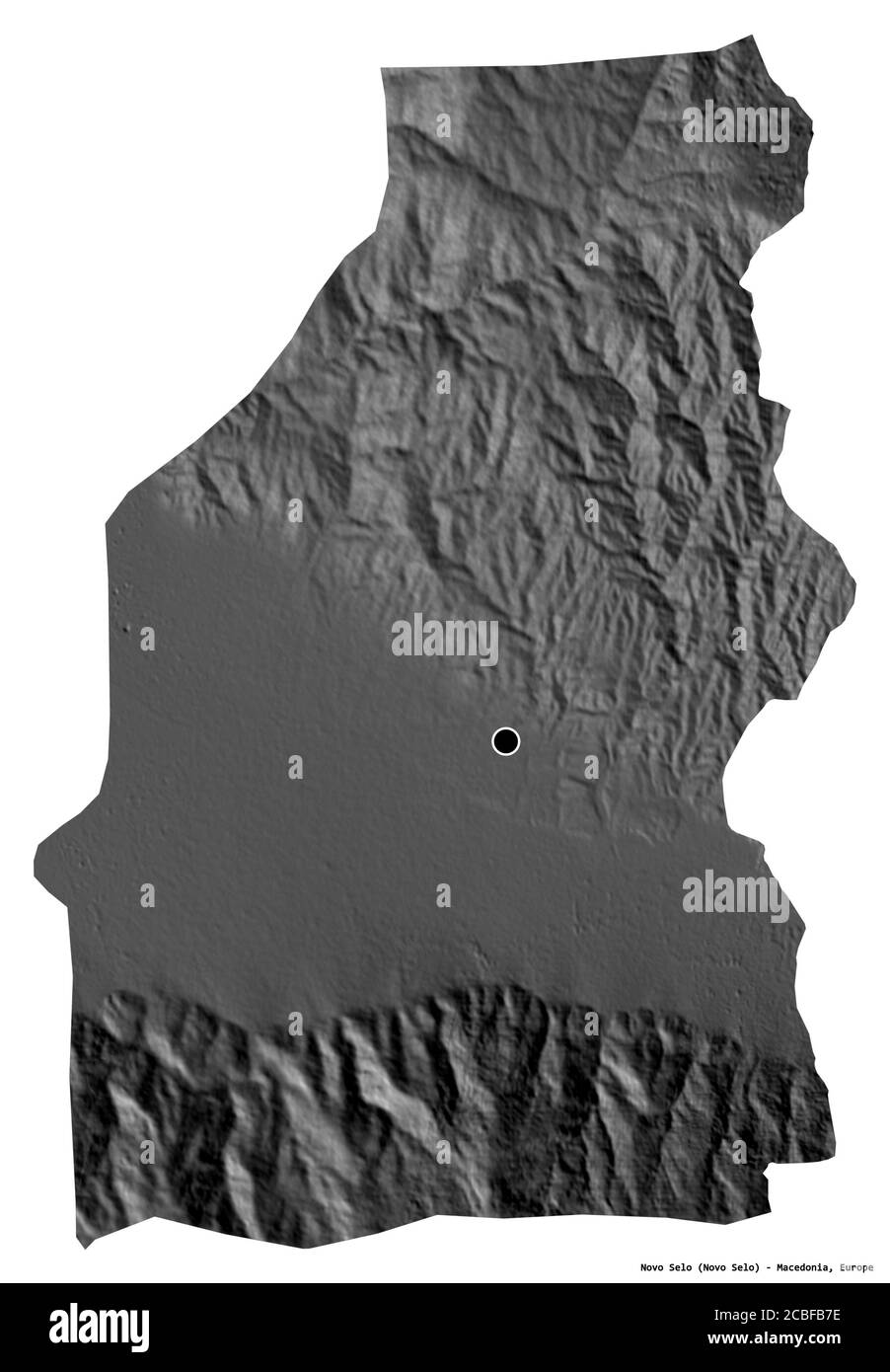 Shape of Novo Selo, municipality of Macedonia, with its capital isolated on white background. Bilevel elevation map. 3D rendering Stock Photo