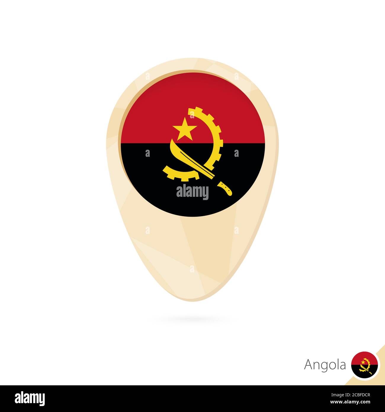 Map pointer with flag of Angola. Orange abstract map icon. Vector Illustration. Stock Vector