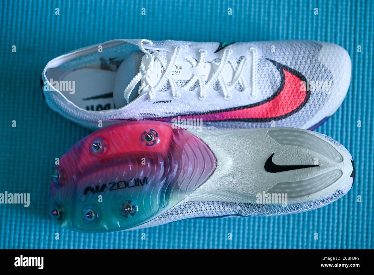 Amorous Ownership lips NEW YORK, USA, AUGUST 13, 2020: Nike Air Zoom Victory, distance track spike  for summer olympic game Tokyo 2021. White Color, Nike Atomknit upper. Cont  Stock Photo - Alamy