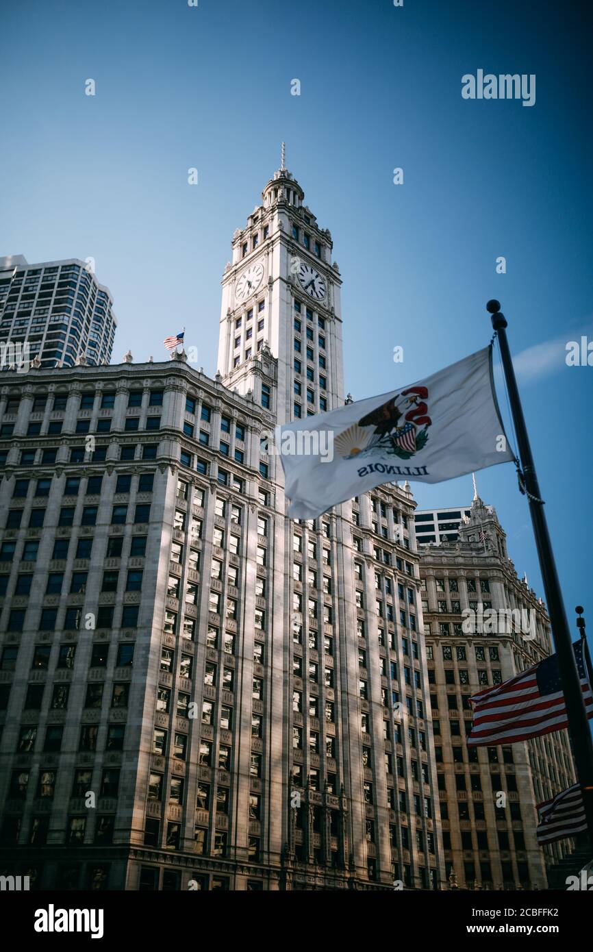 Wrigley Clock Tower Building in Chicago Stock Photo
