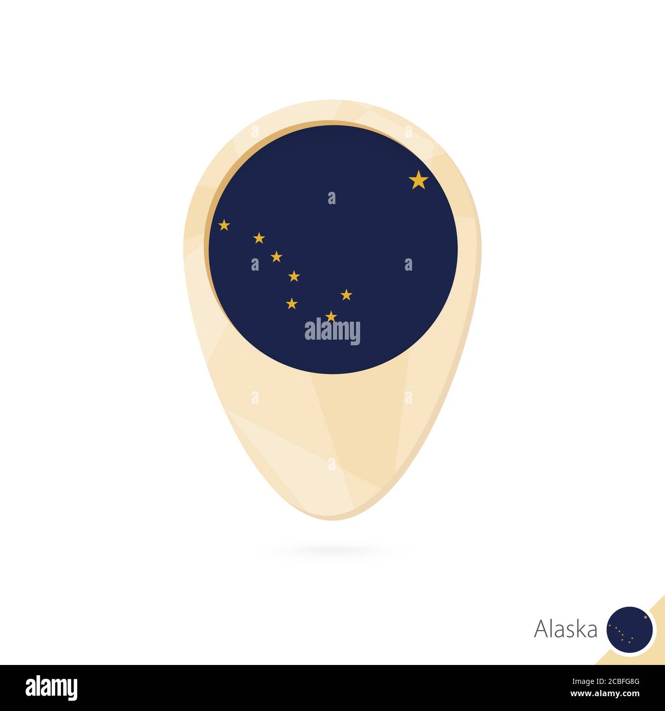 Map pointer with flag of Alaska. Orange abstract map icon. Vector Illustration. Stock Vector