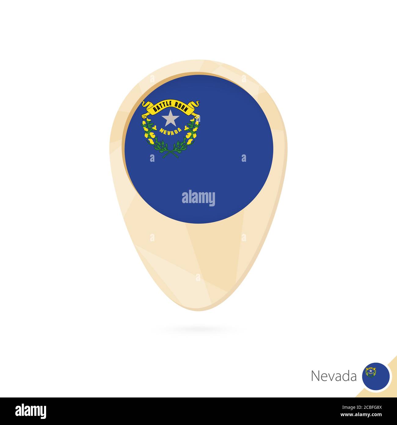 Map pointer with flag of Nevada. Orange abstract map icon. Vector Illustration. Stock Vector