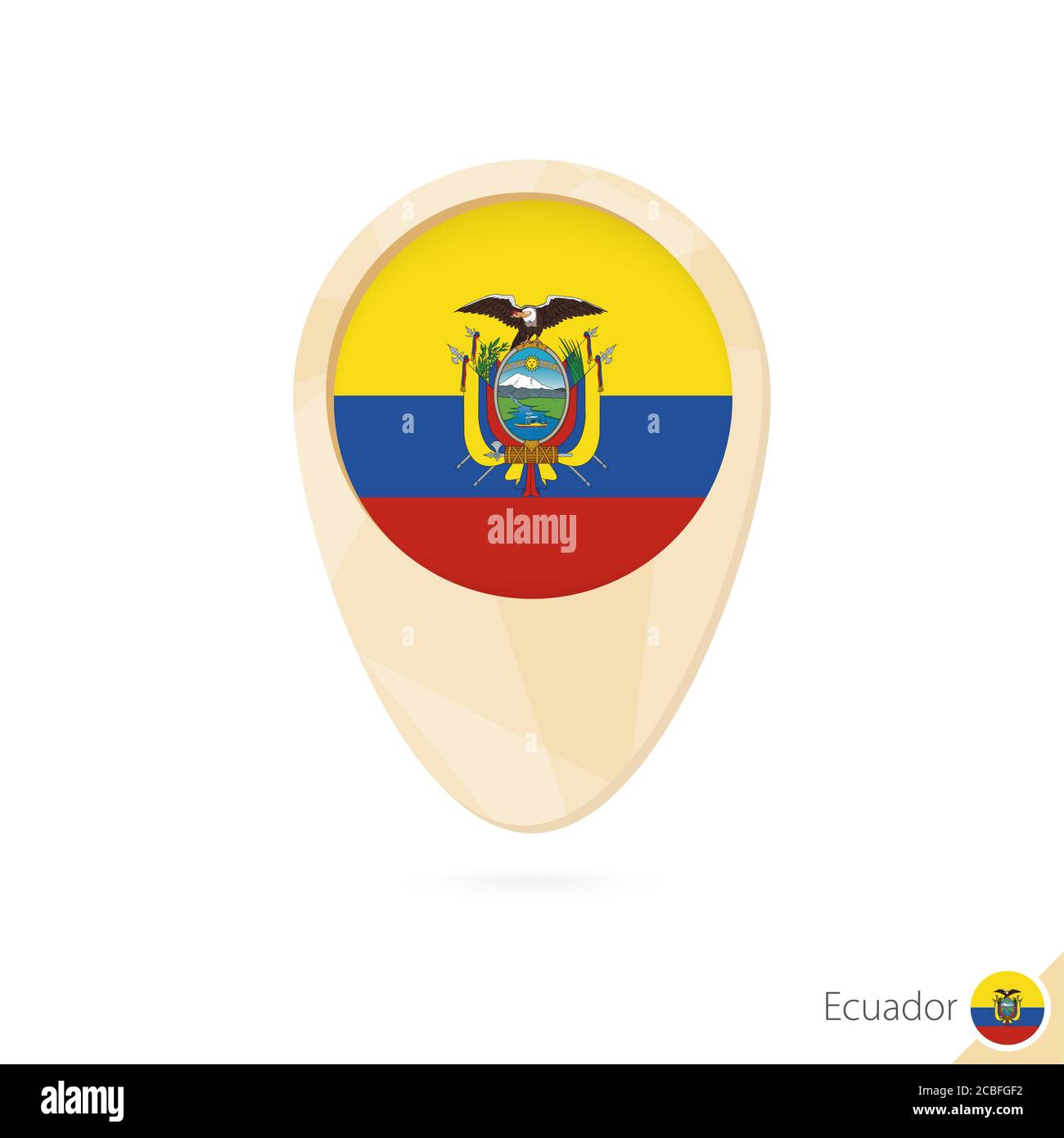 Map pointer with flag of Ecuador. Orange abstract map icon. Vector Illustration. Stock Vector