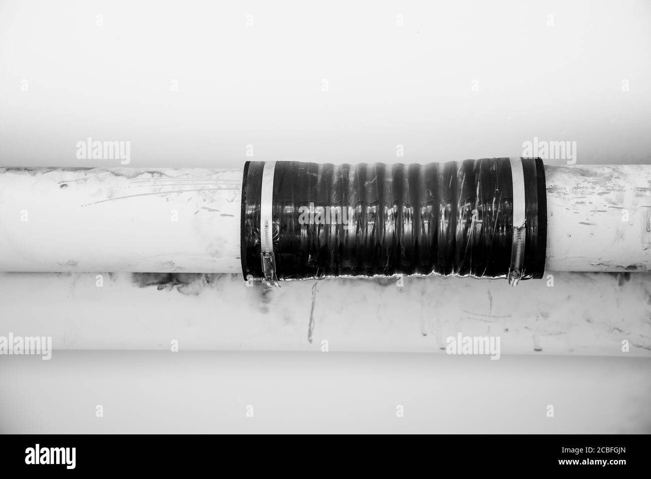 PVC rubber pipe join connector installed repair fixed clogged pipeline