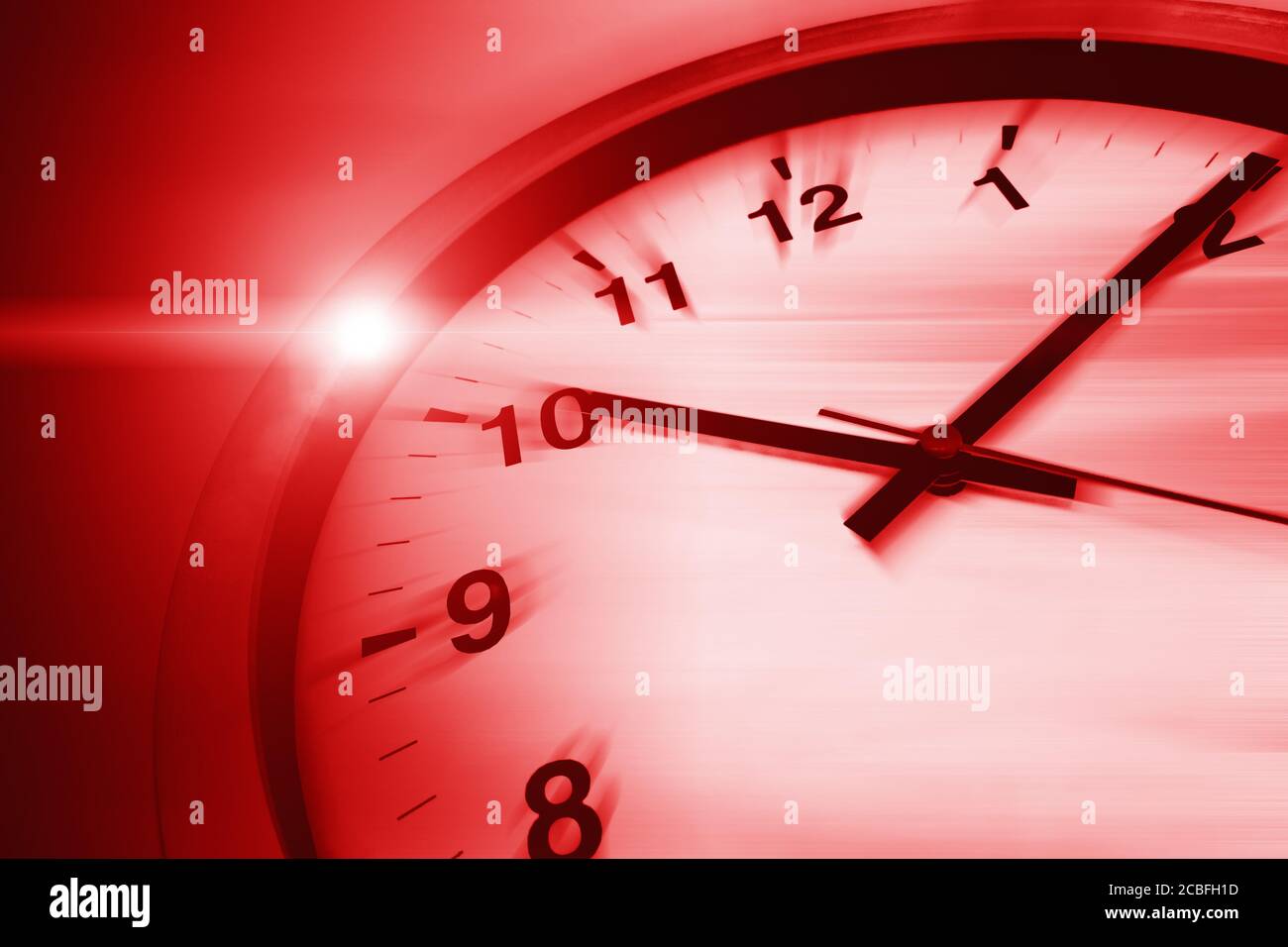 Fast speed dangerous times clock virus crisis hours concept, red color tone. Stock Photo