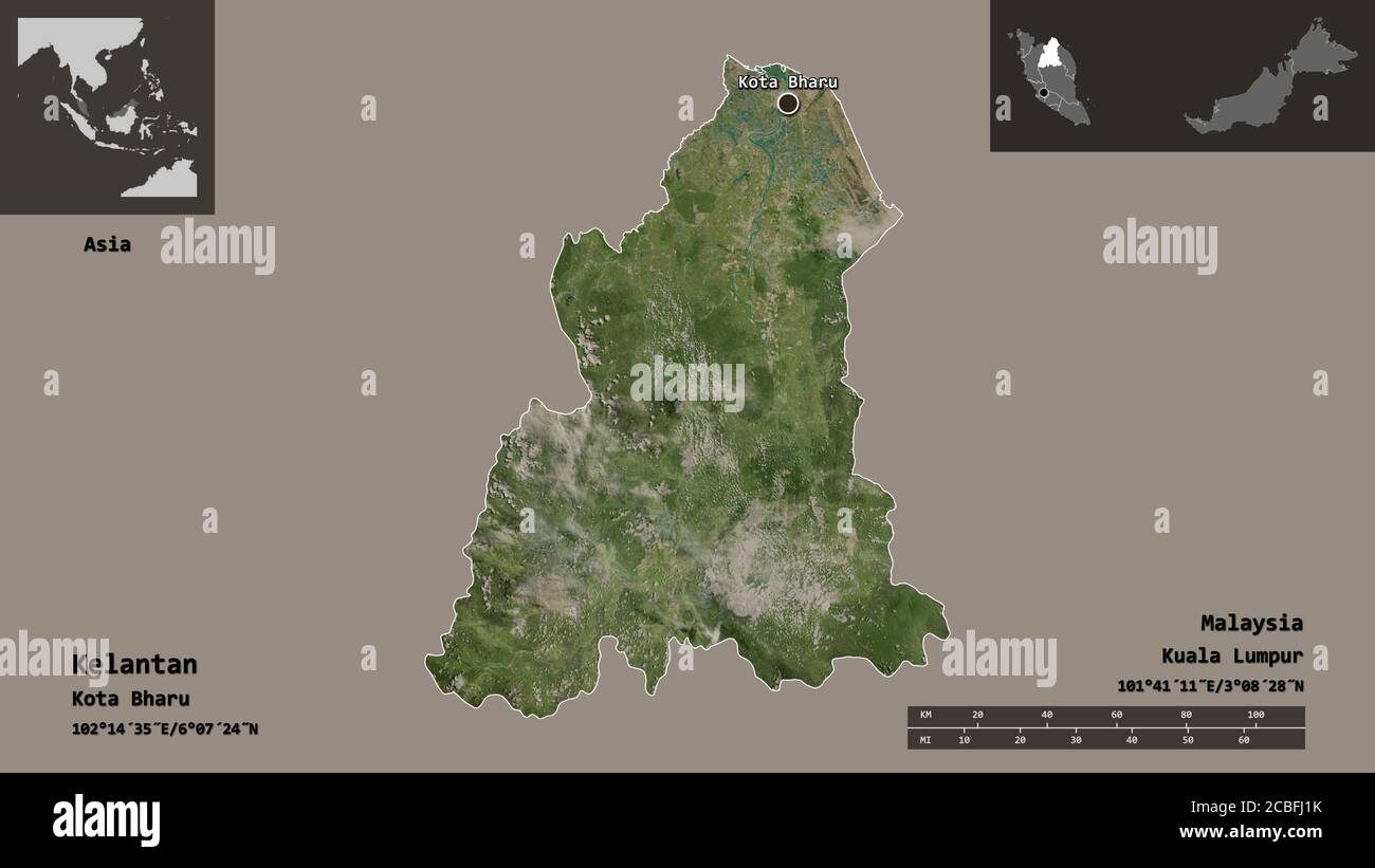 Shape Of Kelantan State Of Malaysia And Its Capital Distance Scale Previews And Labels Satellite Imagery 3d Rendering Stock Photo Alamy