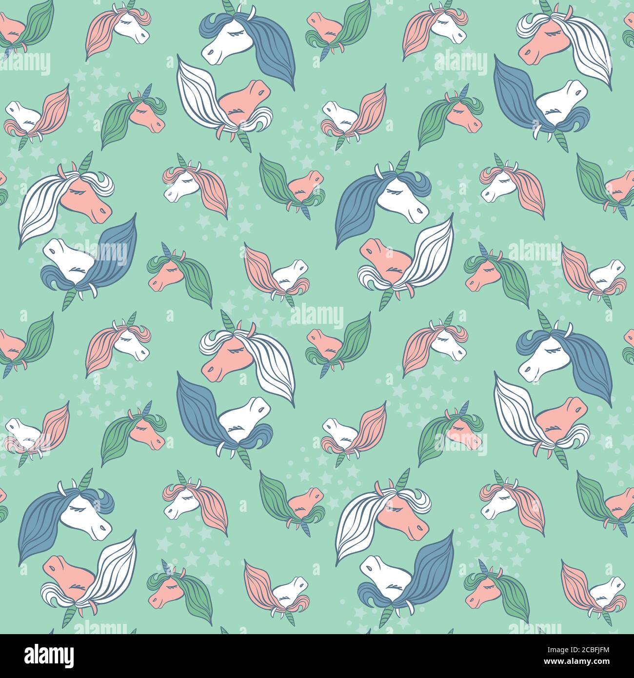 pastel unicorn heads seamless vector pattern Stock Vector
