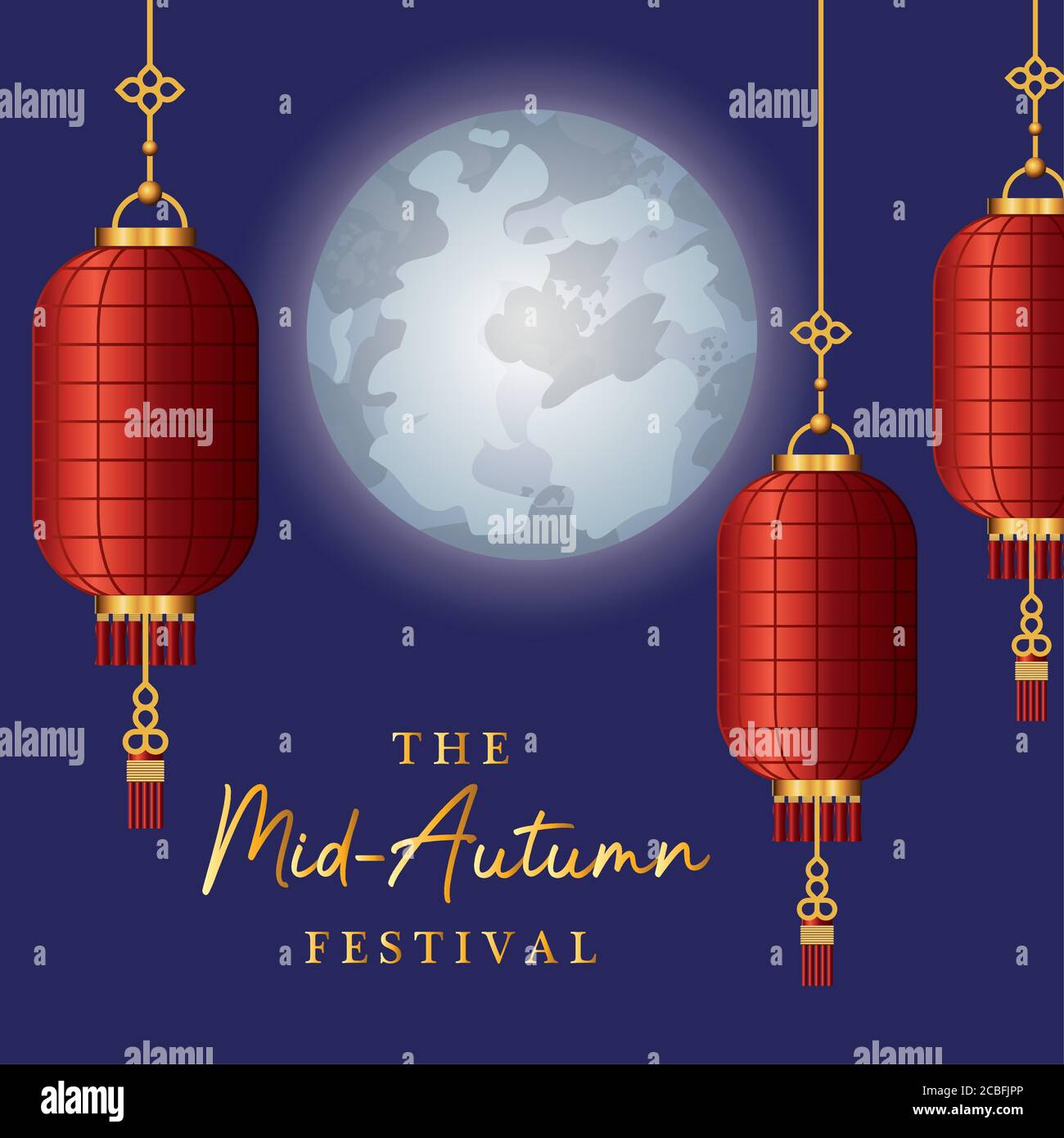 Mid Autumn Festival With Red Lanterns Moon And Stars Design Oriental Chinese And Celebration Theme Vector Illustration Stock Vector Image Art Alamy