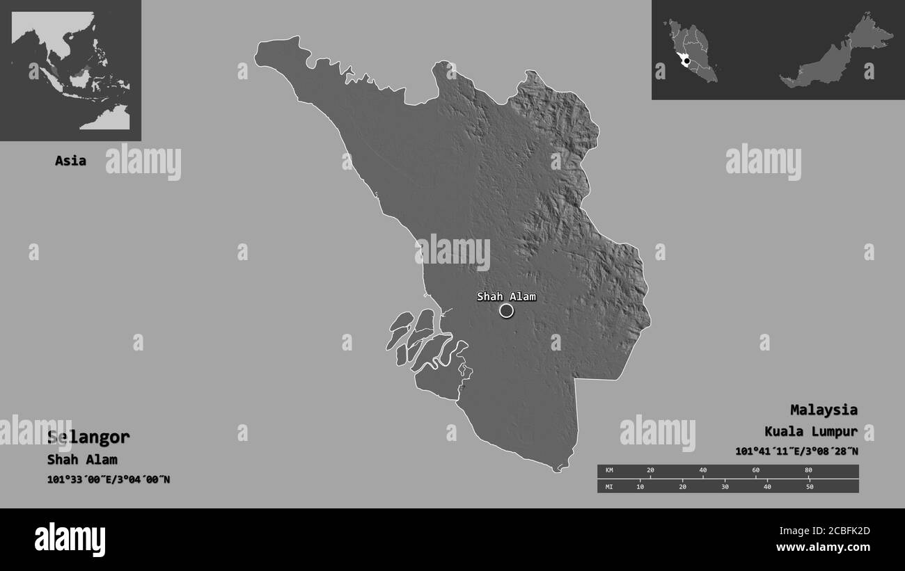 Shape Of Selangor State Of Malaysia With Its Capital Isolated On White Background Topographic Relief Map 3d Rendering Stock Photo Alamy