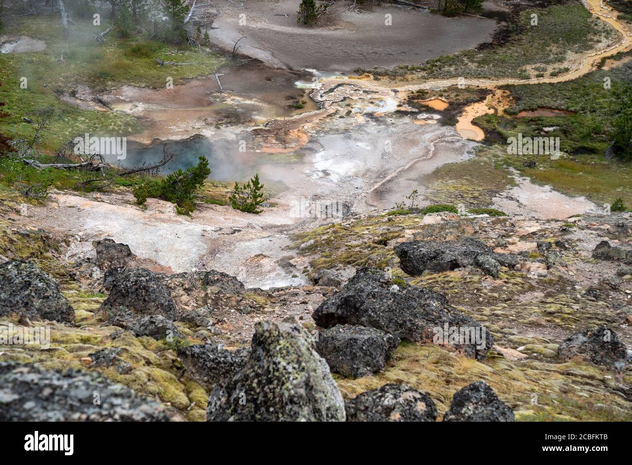 Colorful hot springs and geysers at the Artists Paint Pots hiking area