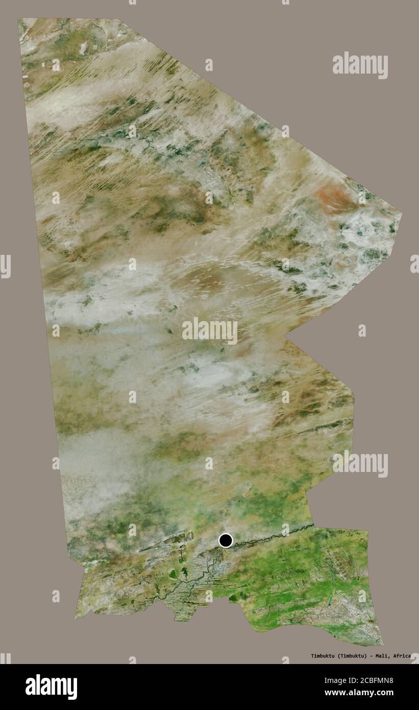 Shape of Timbuktu, region of Mali, with its capital isolated on a solid color background