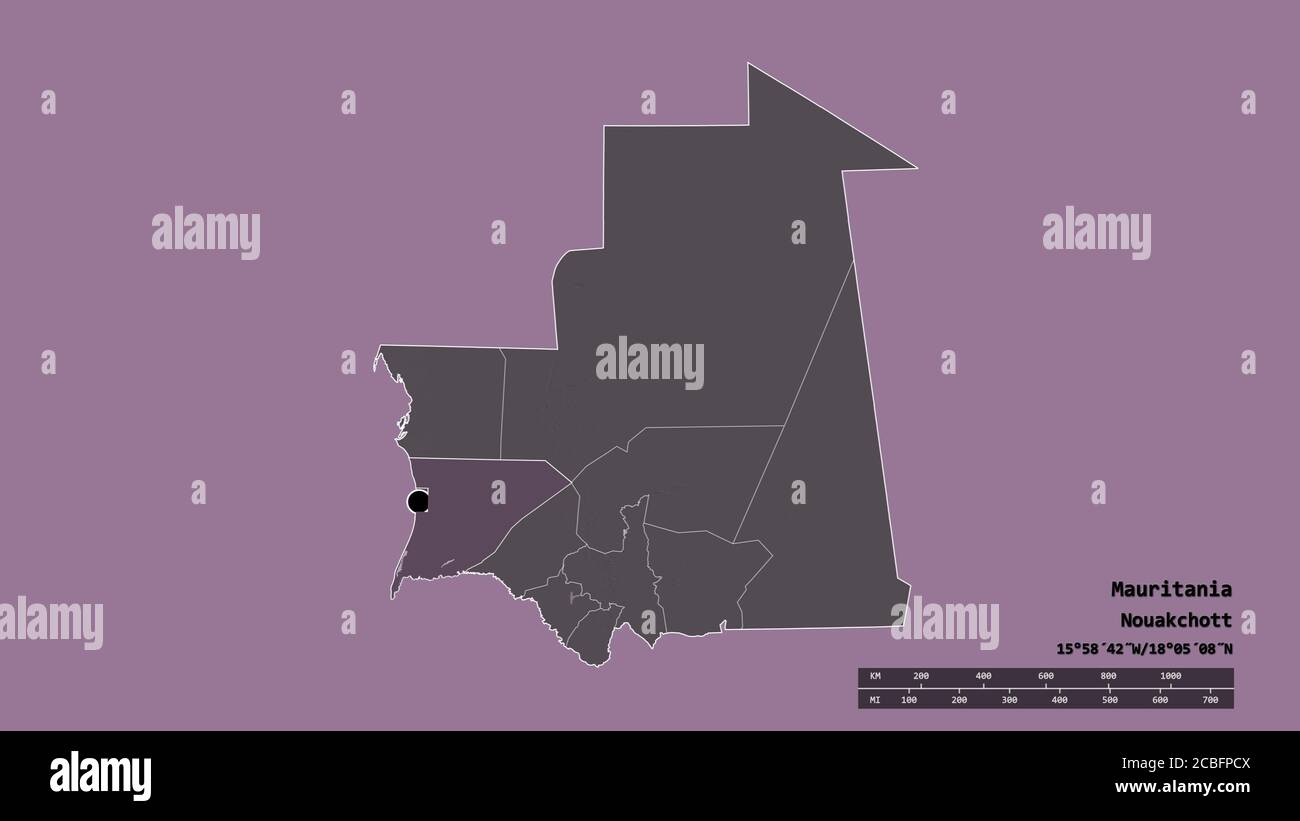 Trarza Desaturated shape of Mauritania with its capital, main regional ...